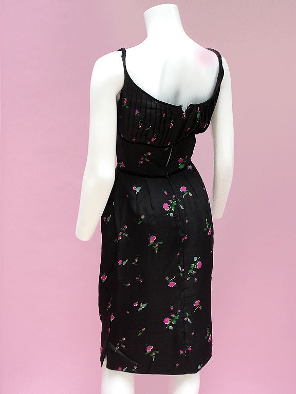 Women's 50S CEIL CHAPMAN BLACK SILK DRESS WITH ROSES