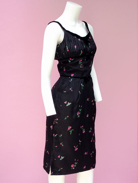 50S CEIL CHAPMAN BLACK SILK DRESS WITH ROSES 2
