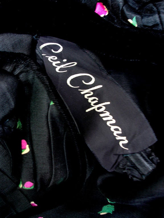 50S CEIL CHAPMAN BLACK SILK DRESS WITH ROSES 4
