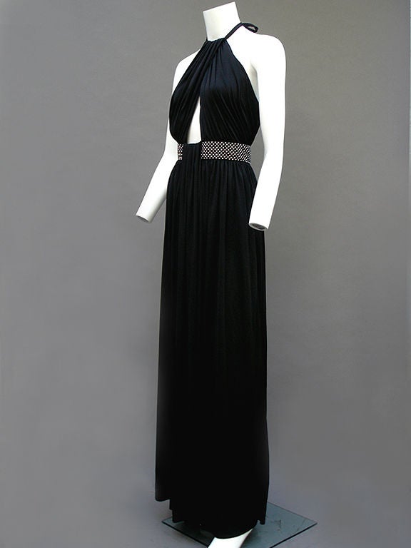 Estevez 70s Noir Jersey Gown In Excellent Condition For Sale In Miami Beach, FL