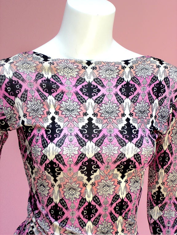 One Of Our Favorite Finds In Vintage Pucci World--A Long Sleeved Silk Jersey Tee Shirt In A Lovely Pucci Floral . . . Boatneck And Skinny Sleeves, Soft As A Whisper And Liquid As Water . . . Effortlessly Chic . . . <br />
<br />
From The Early