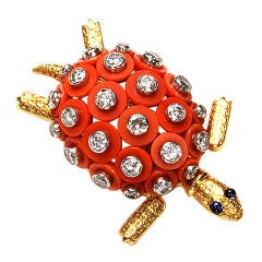 CARTIER PARIS Coral Diamond Gold Turtle Clip