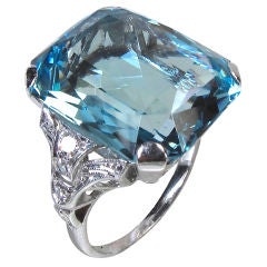 Antique Art Deco Aquamarine Diamond Ring