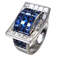 Art Deco Invisibly Set Sapphire  Diamond Ring