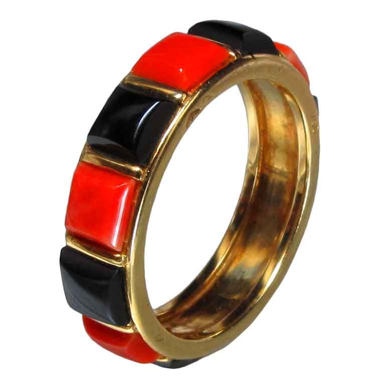 CARTIER PARIS Coral Onyx Gold Band Ring