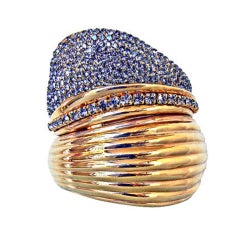 Vionnet Ice Blue Pave Set Hammered Deco Cuff Bracelet 7