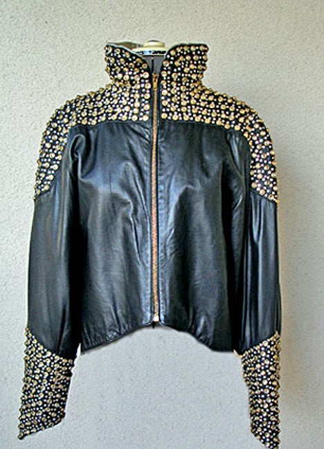 Fernando Sanchez 80's Crystal Grommet Bomber Jacket As Seen in Vogue
