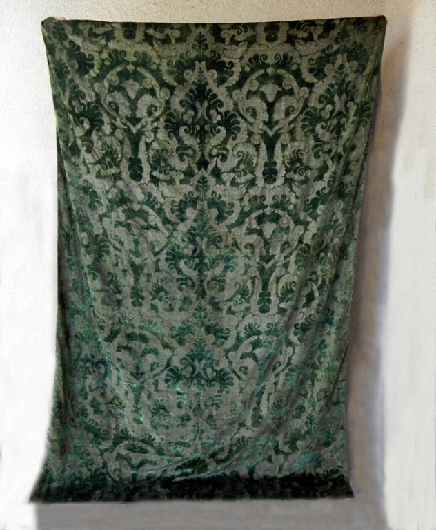 Offered a rare and very special teens-20's Fortuny velvet wall hanging from the Shakenhurst estate. This panel was designed specifically as a wall hanging or bed cover and is not yardage, but lined and signed.    I have never seen one of these on