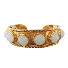 Chanel Baroque Moonstone Cabochon Glass Cuff Bracelet