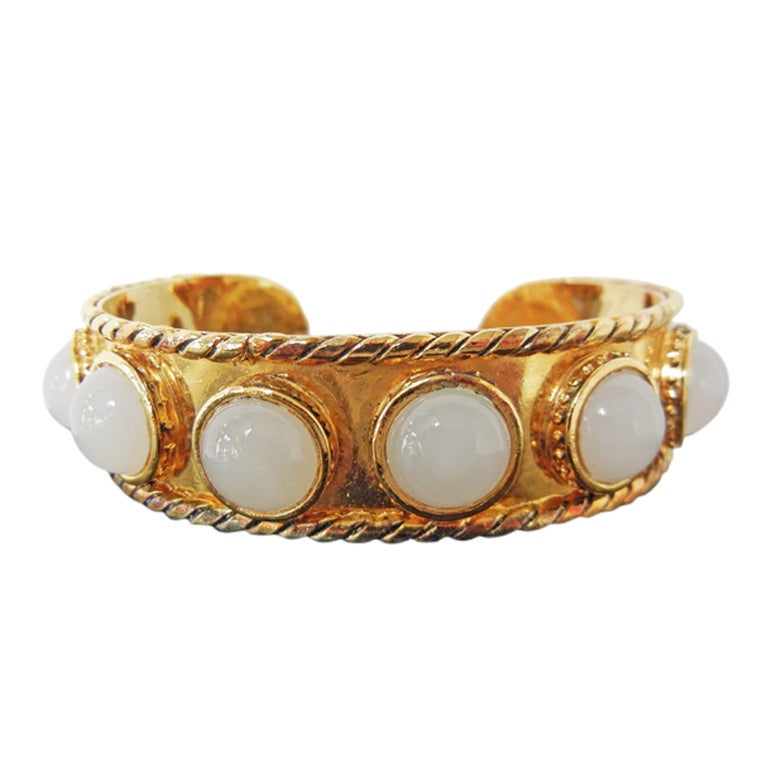 Chanel Baroque Moonstone Cabochon Glass Cuff Bracelet
