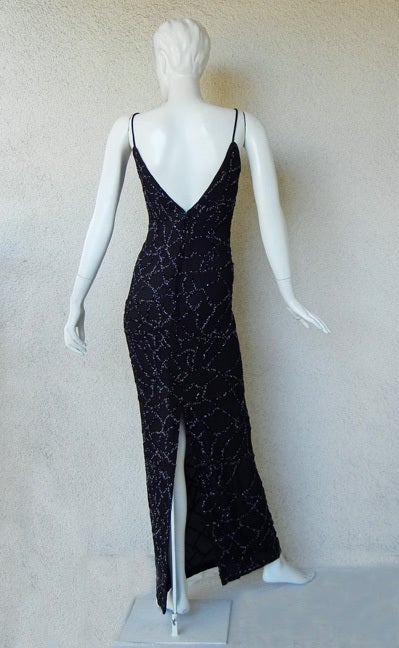 Women's Odicini Couture Hand Beaded Black Silk Lattice Work Gown
