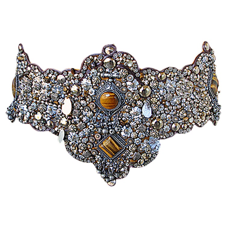 Oscar De La Renta Boho Chic Jeweled Ostrich Runway Belt