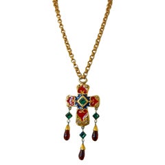 Christian Lacroix Enamel Jeweled Baroque Cross XL Necklace 8