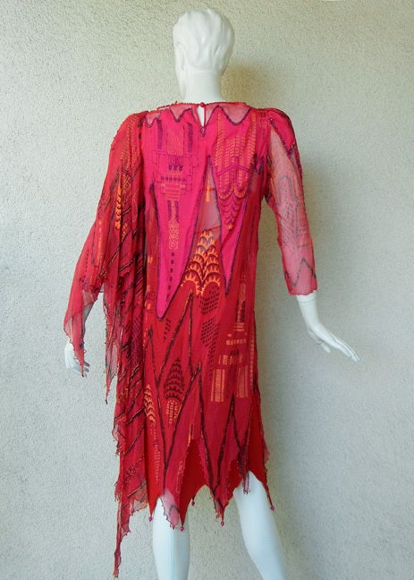 Red Rare Zandra Rhodes Empire State Bldg & Chrysler Bldg Dress