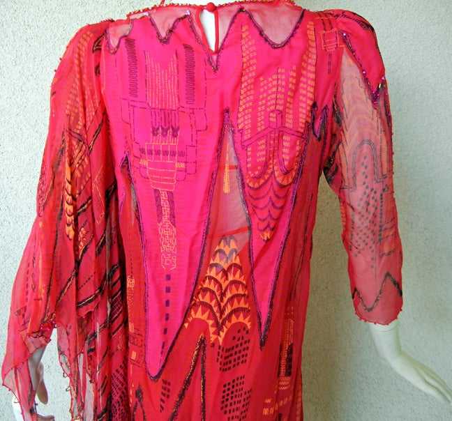 Rare Zandra Rhodes Empire State Bldg & Chrysler Bldg Dress In Excellent Condition In Los Angeles, CA