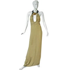 Oscar de la Renta Carved Necklace Silk Chiffon Gown