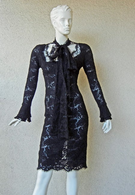 Devilishly Decadent Tom Ford YSL Black Chantilly Lace Evening Dress In Excellent Condition In Los Angeles, CA