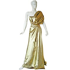 Reem Acra One Shoulder Golden Goddess Red Carpet Gown