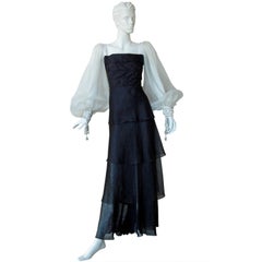 Valentino Beautiful Black and White Runway Beaded Silk Organza Gown   New!