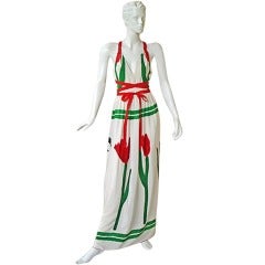 Michaele Vollbrach Haute Couture Tulip Hand Painted Halter Dress & Kimono Coat