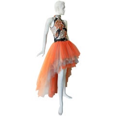 Rare Valentino Branch Coral Shell Beaded Hi Low Tulle Evening Dress 11
