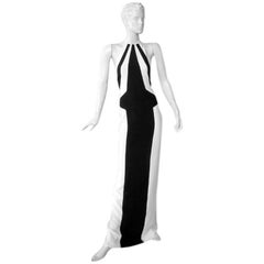 L'Wren Scott Bold Black White Geometric Pattern Halter Gown  New!