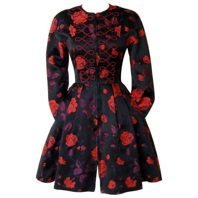 Christian Lacroix Floral Silk Broacade Evening Coat Dress