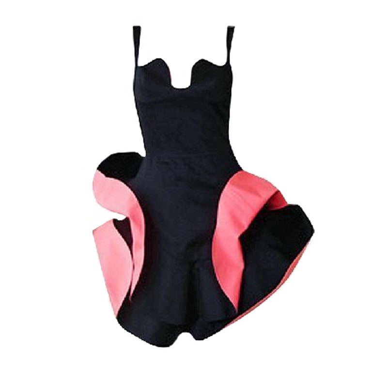 Thierry Mugler Rare Black w/ Coral Inserts Petal Dress  Rare Collectible