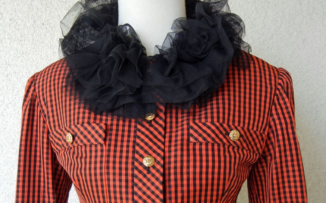 Collector Chanel Vintage Gingham & Tulle Jacket and Skirt Suit In Excellent Condition In Los Angeles, CA