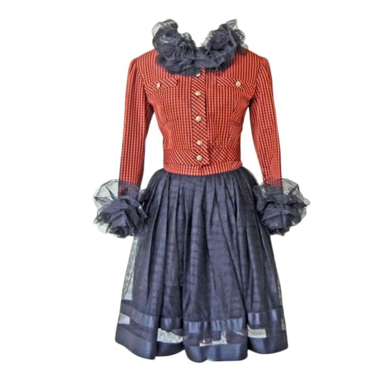 Collector Chanel Vintage Gingham & Tulle Jacket and Skirt Suit