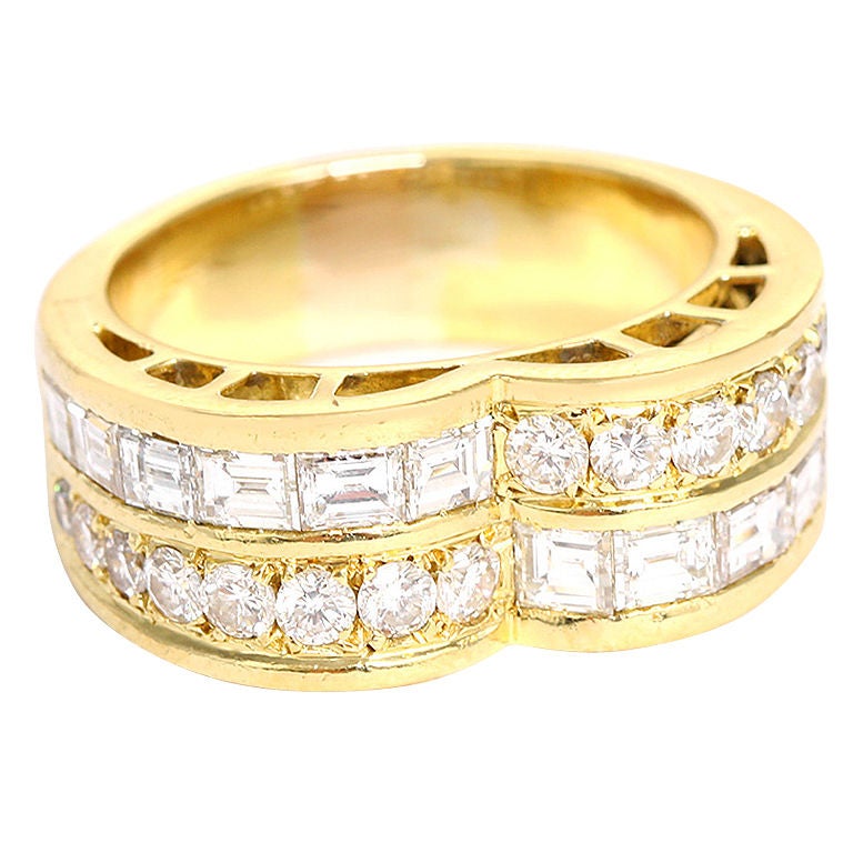 Neiman Marcus Yellow Gold and Diamond Band Ring at 1stdibs