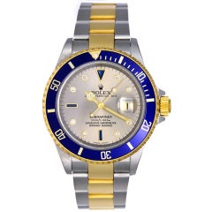 Used ROLEX Submariner Men's 2-Tone Watch with Serti Diamond Dial