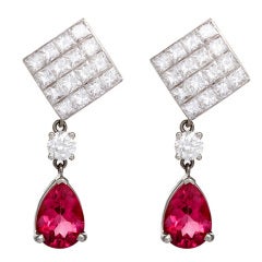 Diamond and  Pink Topaz Earrings