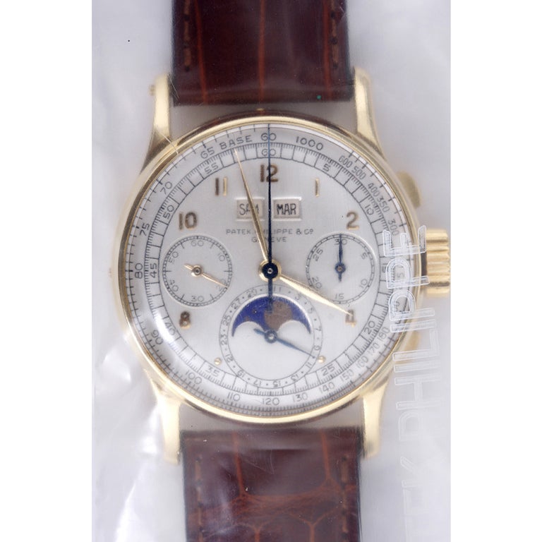 This series was the first to combine a perpetual calendar with a chronograph. Only 281 pieces were produced from 1941–1954. Previously owned by Arthur M. Wirtz, c. 1946, sports entrepreneur, owner of the Chicago Blackhawks and the Chicago Bulls.