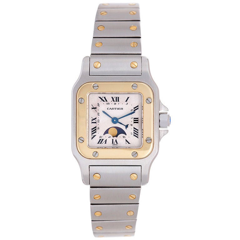CARTIER Lady's Stainless Steel and Yellow Gold Santos Galbee Moonphase Watch