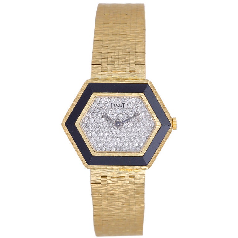 PIAGET Lady's Yellow Gold, Diamond and Onyx Bracelet Watch