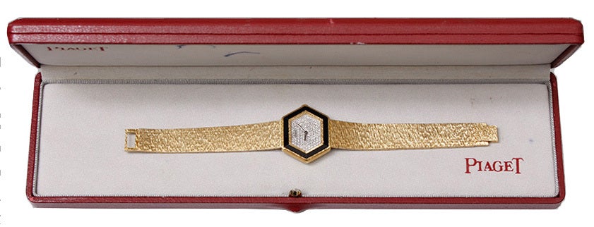 PIAGET Lady's Yellow Gold, Diamond and Onyx Bracelet Watch 1