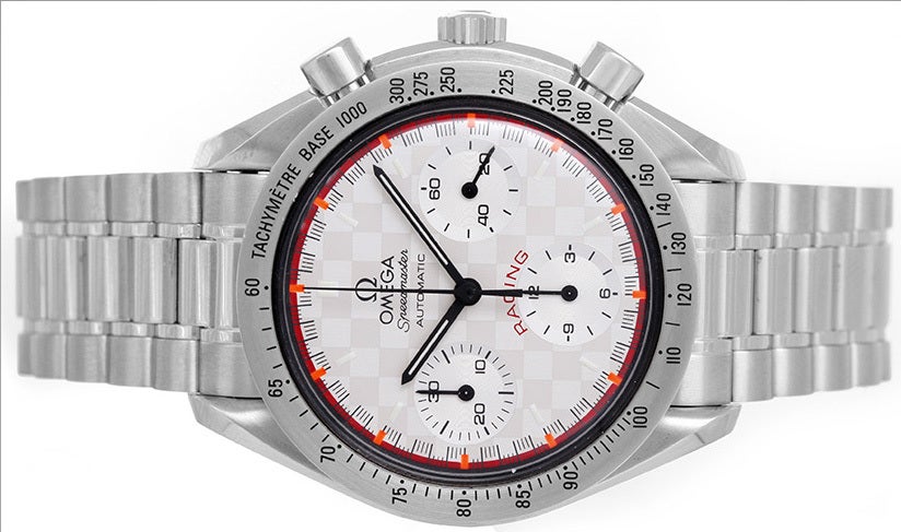 Omega Schumacher 2000 Speedmaster Racing Limited Edition Watch Ref. 3517.30.00. Automatic 47-jewel chronograph movement. Stainless steel case (39mm diameter). The back is factory-inscribed, 