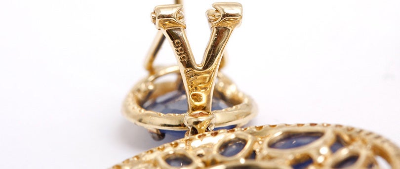 Women's Stunning Large Teardrop Sapphire, Diamond & Yellow Gold Earrings