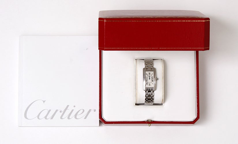 Art Deco Cartier Lady's White Gold Tank Americaine Wristwatch