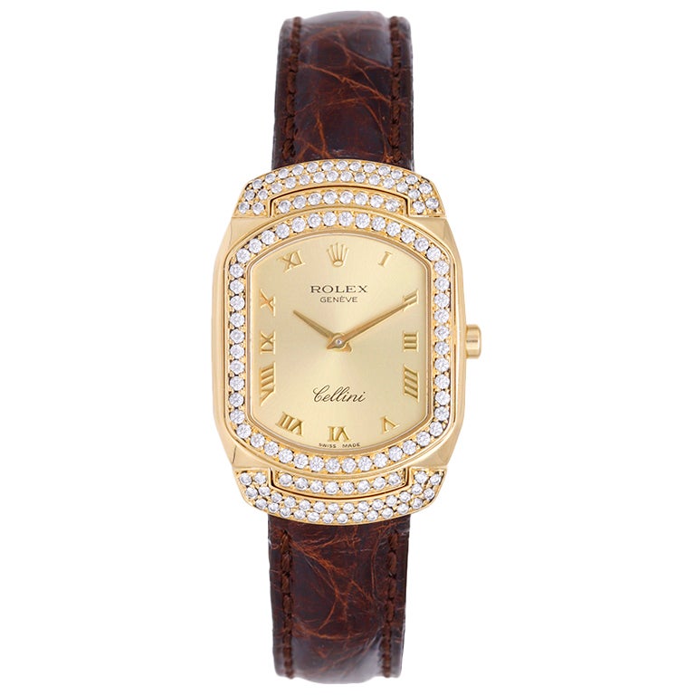 Rolex Lady's Yellow Gold and Custom Diamond Bezel Cellini Wristwatch at ...