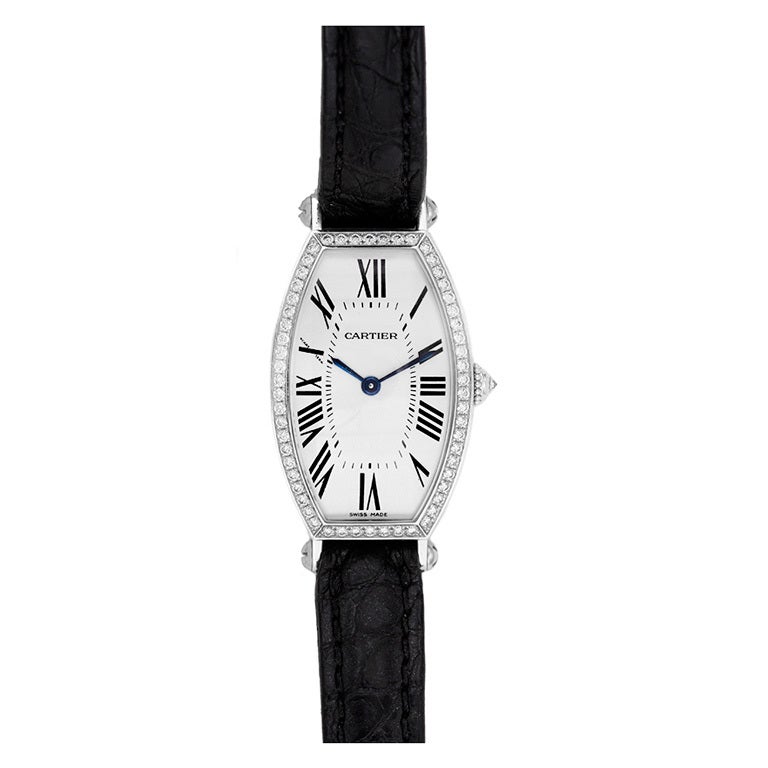 Cartier Lady's White Gold and Diamond Tonneau Wristwatch