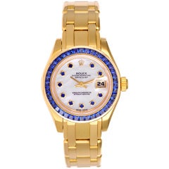 Rolex Lady's Yellow Gold and Sapphire Masterpiece Pearlmaster