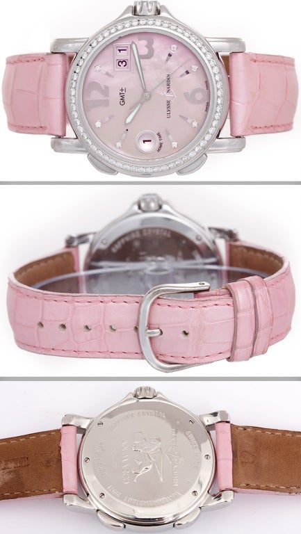 Ulysse Nardin Lady's Stainless Steel and Diamond GMT Wristwatch