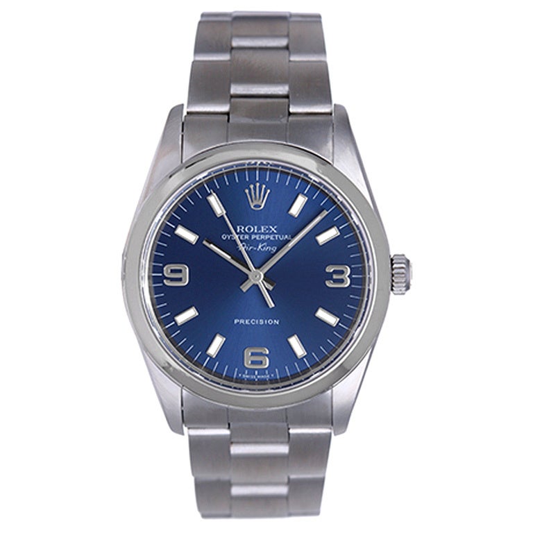 Rolex Stainless Steel Air-King Wristwatch with Blue Dial