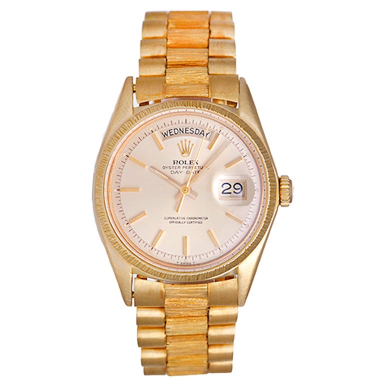 Rolex Yellow Gold Barked Day-Date President Wristwatch