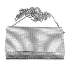 JUDITH LEIBER CRYSTAL ROCK RITZ FIZZ CLUTCH WITH CROSSBODY CHAIN SILVER HARDWARE