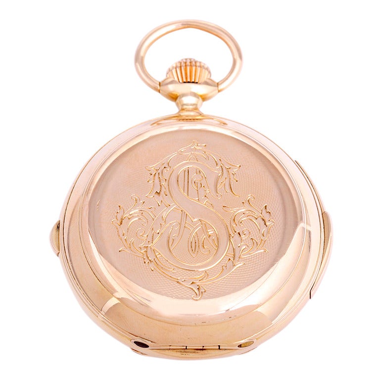 Gustave Sandoz Yellow Gold Triple Calendar Minute Repeater Pocket Watch