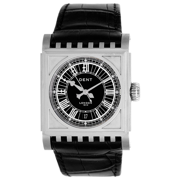 Dent White Gold London Parliament Wristwatch with Black Dial