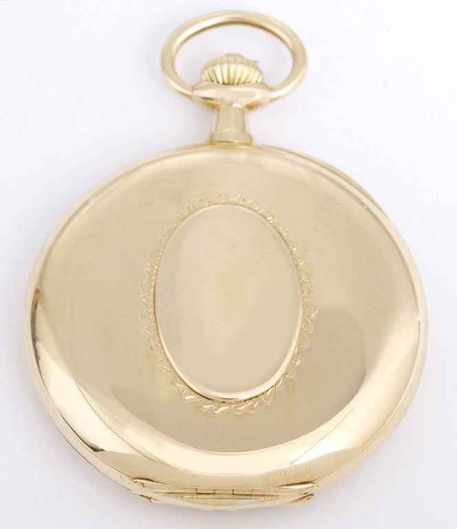 Patek Philippe Yellow Gold Repousse Hunter Case Pocket Watch In Excellent Condition In Dallas, TX